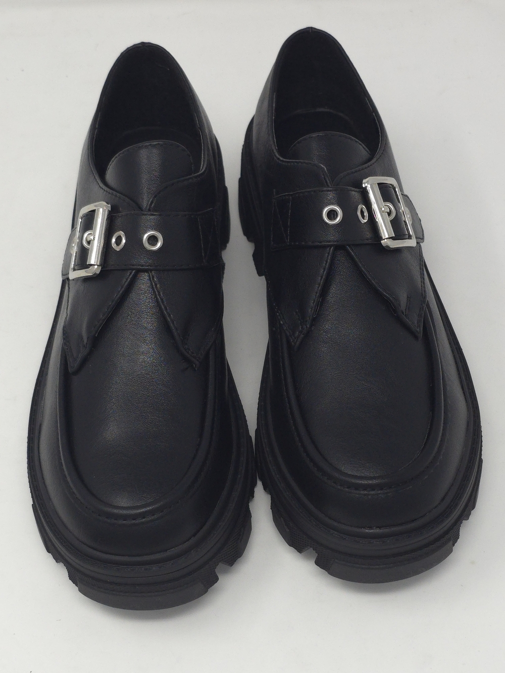 CHARCOAL PU Chunky Platform Loafers Buckle Strap Lug Sole Slip On Casual Trendy - Picture 10 of 10